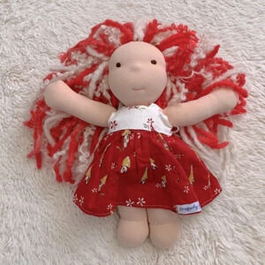 Dragonfly’s hollow cotton wool Montessori Waldorf doll red white hair whimsical